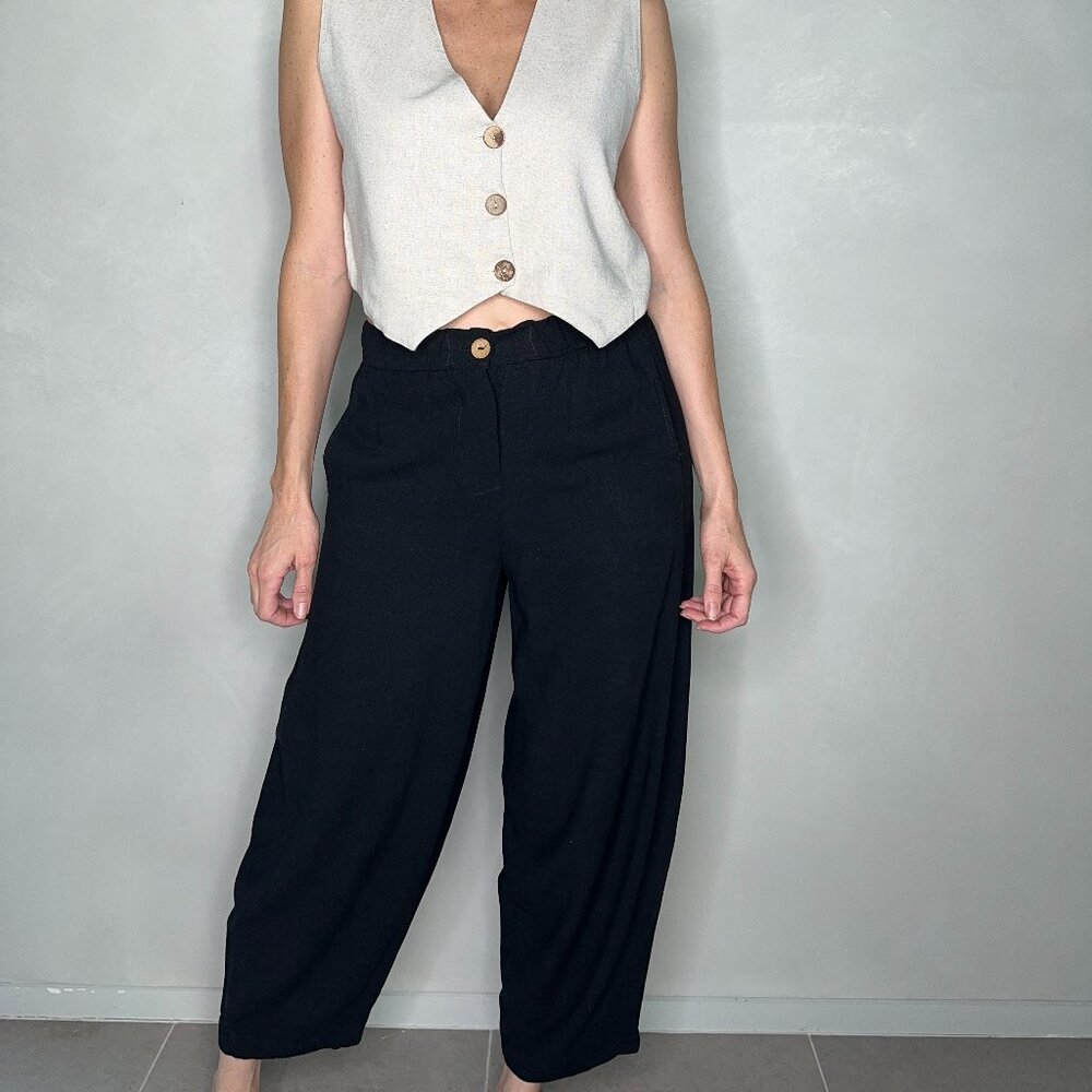 Cotton Linen Purple Trousers - Bohemian Style Harem Pants